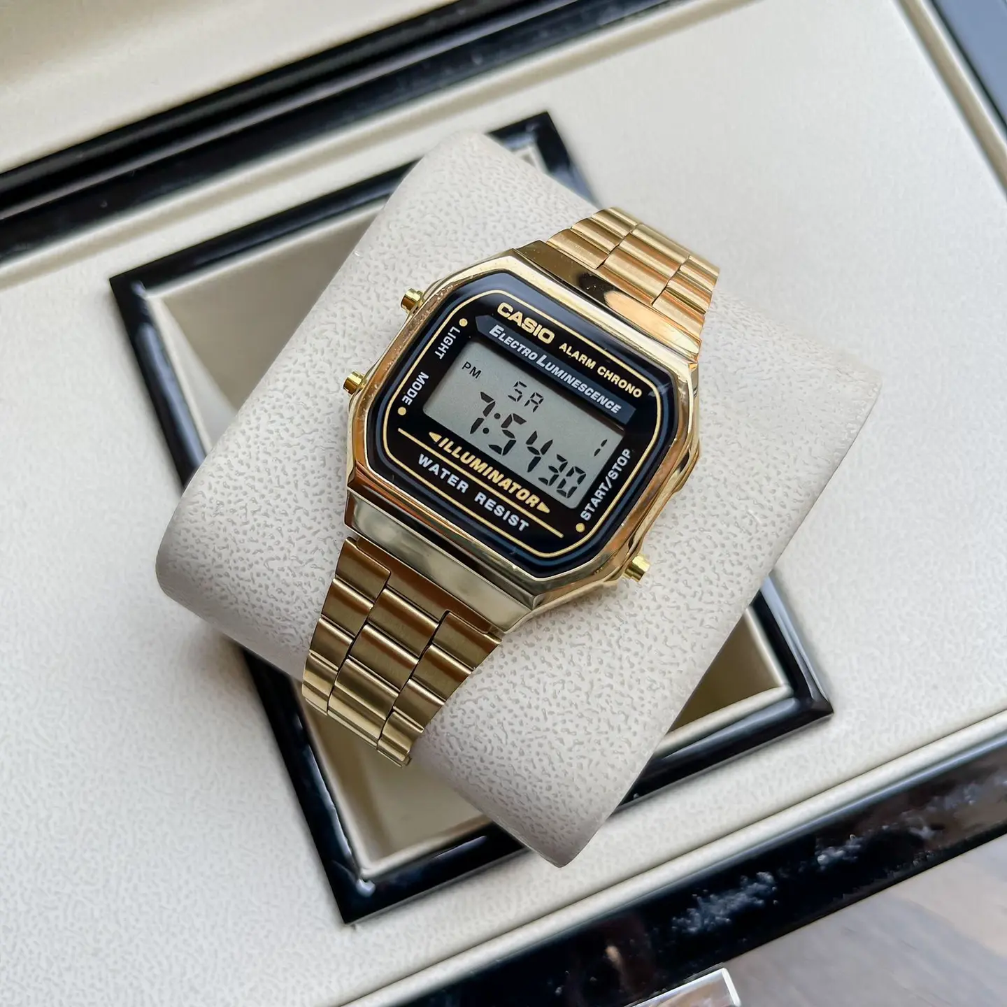 Casio Vintage A168 — black dial, gold