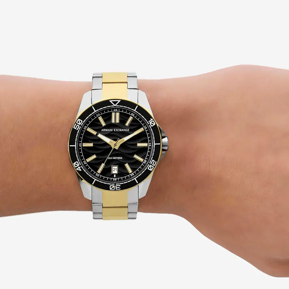 Emporio Armani Diver — black dial, two-tone