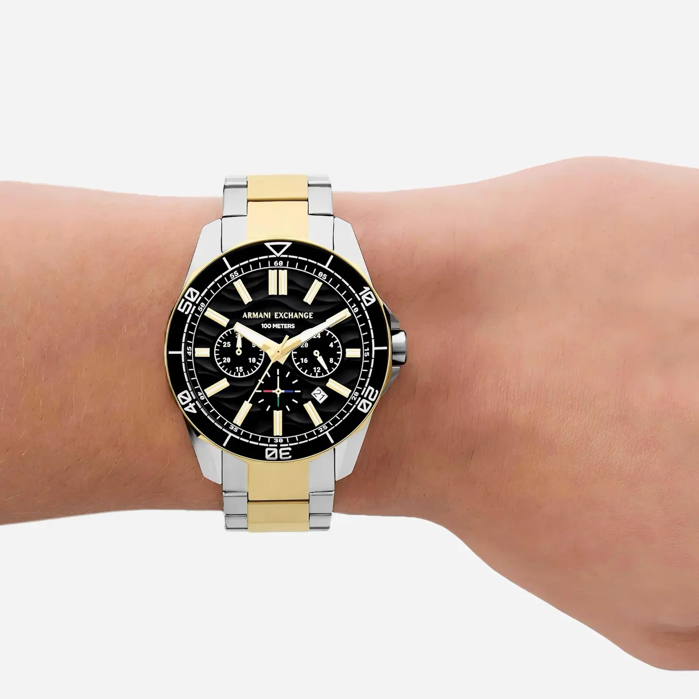 Emporio Armani Chronograph — black dial, two-tone
