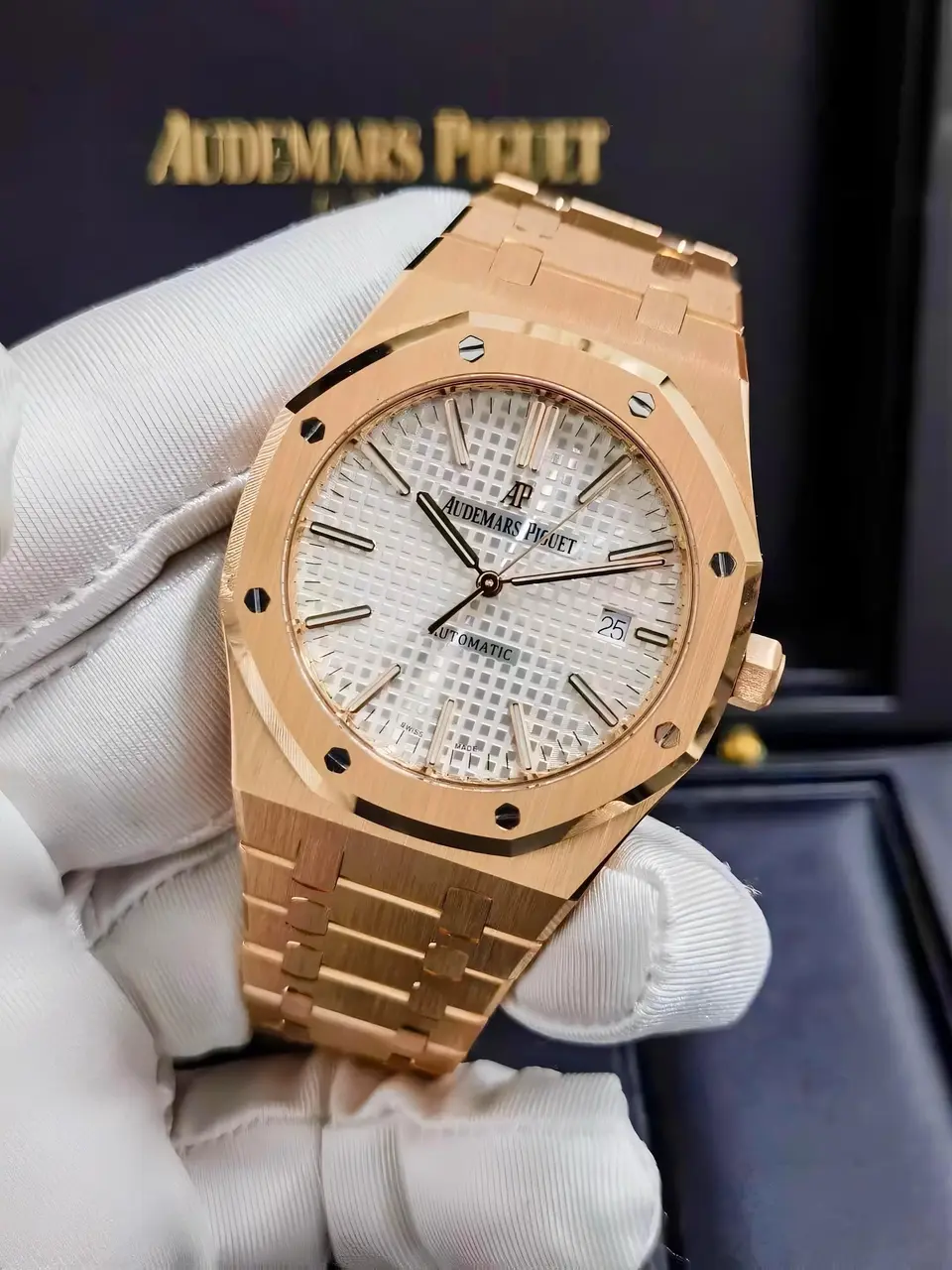 Audemars Piguet Royal Oak — white dial, rose gold