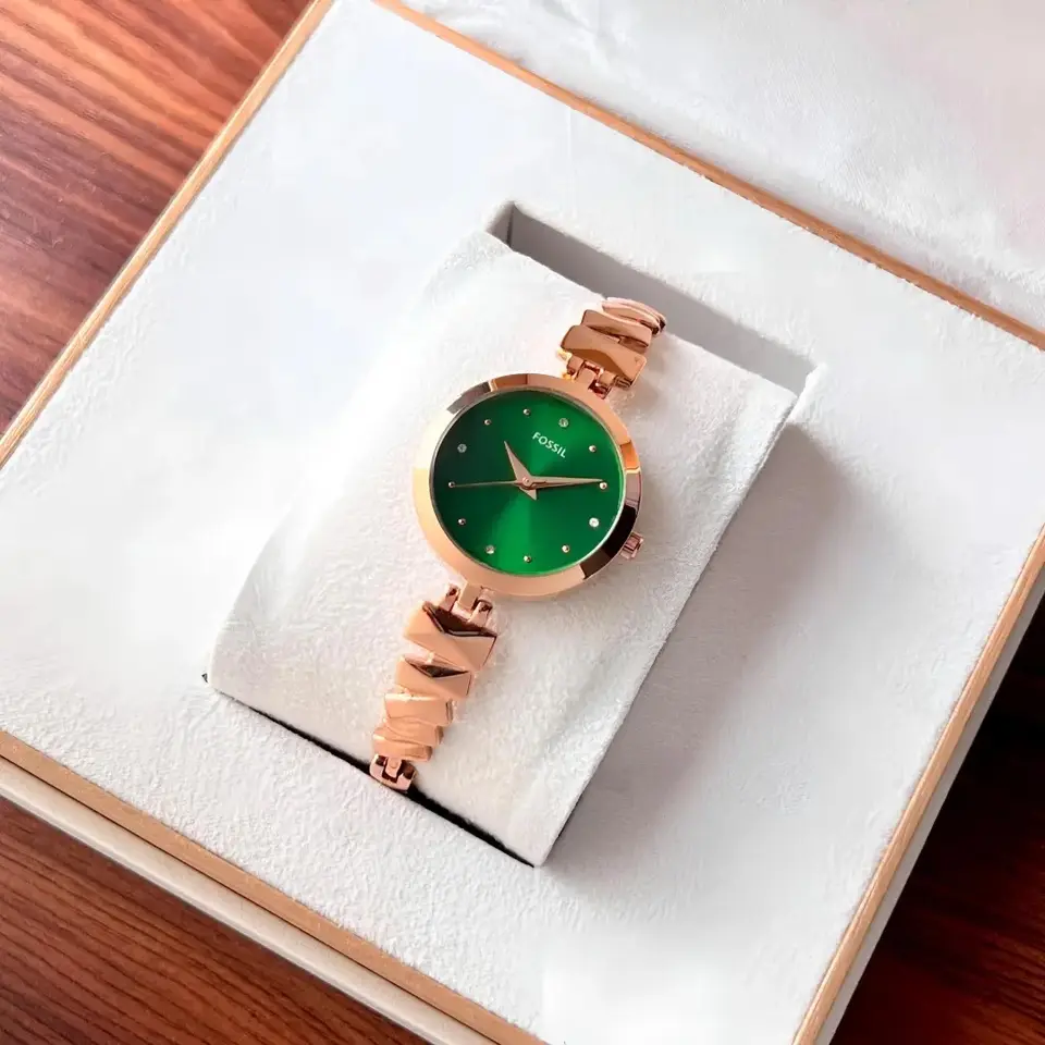 Fossil Classic — green dial, rose gold