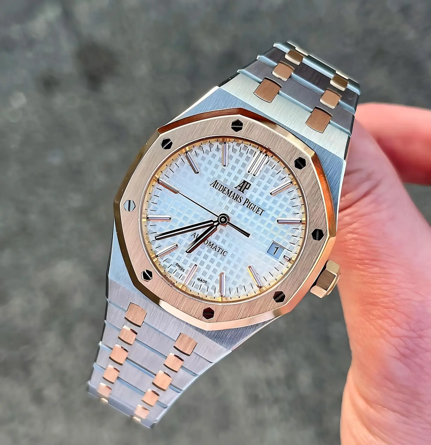 Audemars Piguet Royal Oak — white dial, two-tone