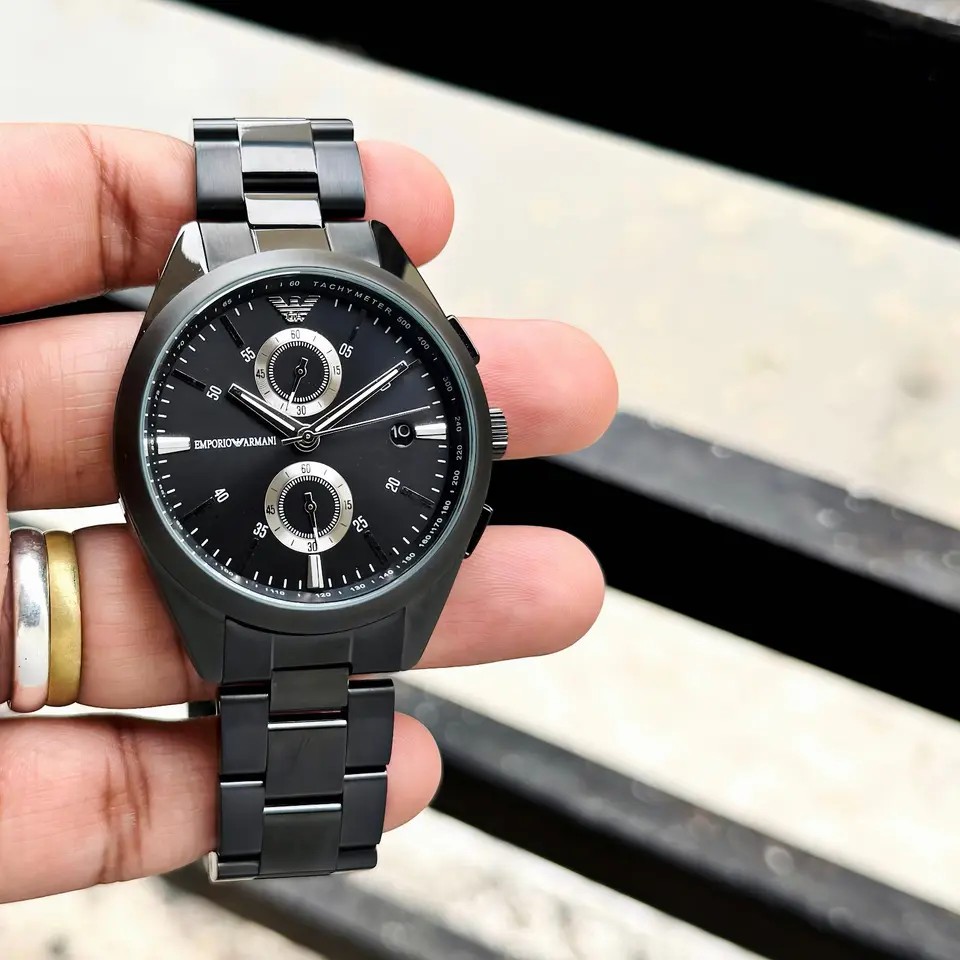 Emporio Armani Chronograph — black dial, black case