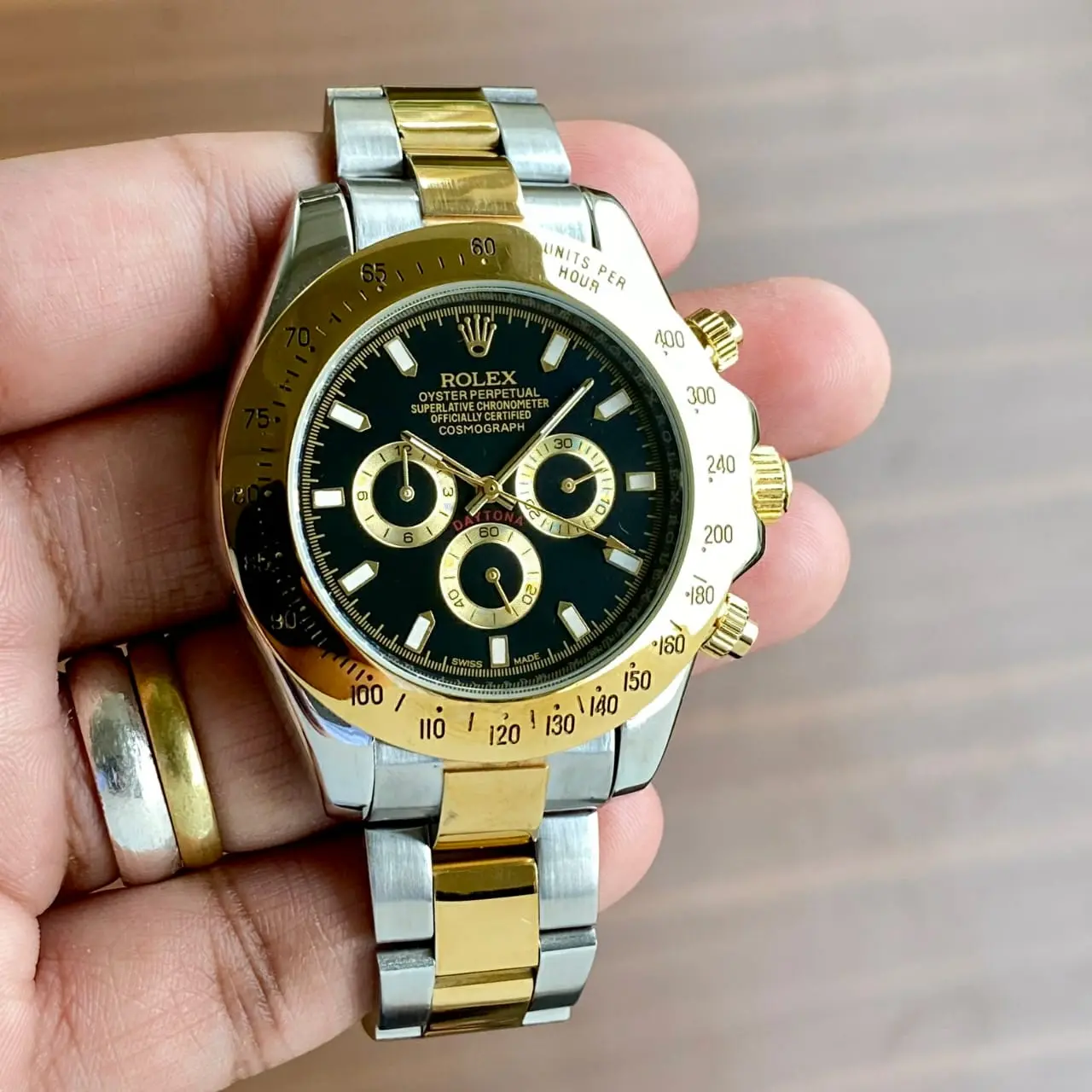 Rolex Daytona — black dial, two-tone