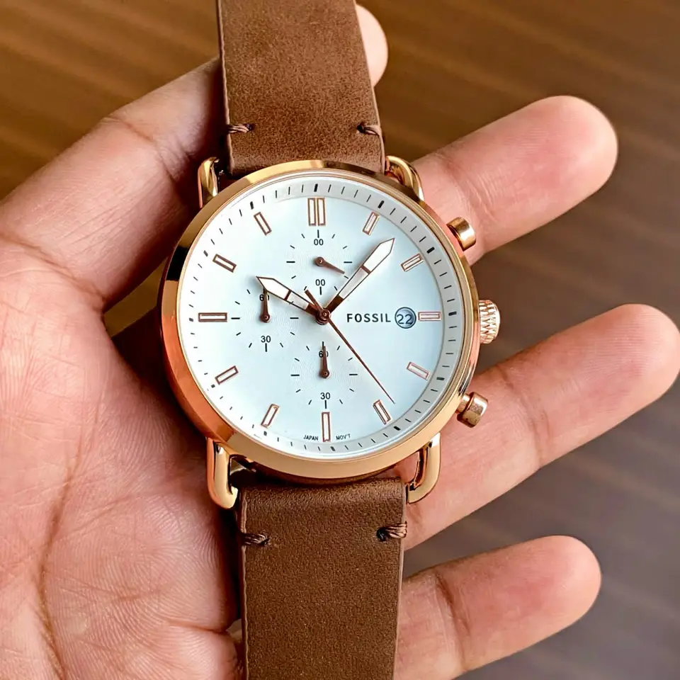 Fossil Commuter — white dial, rose gold