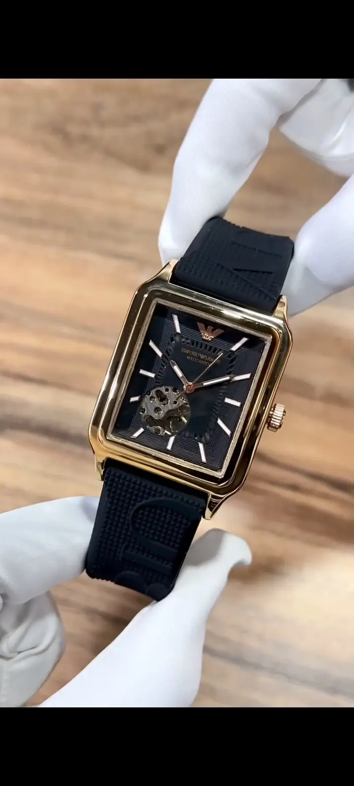 Emporio Armani Automatic — black dial, rose gold