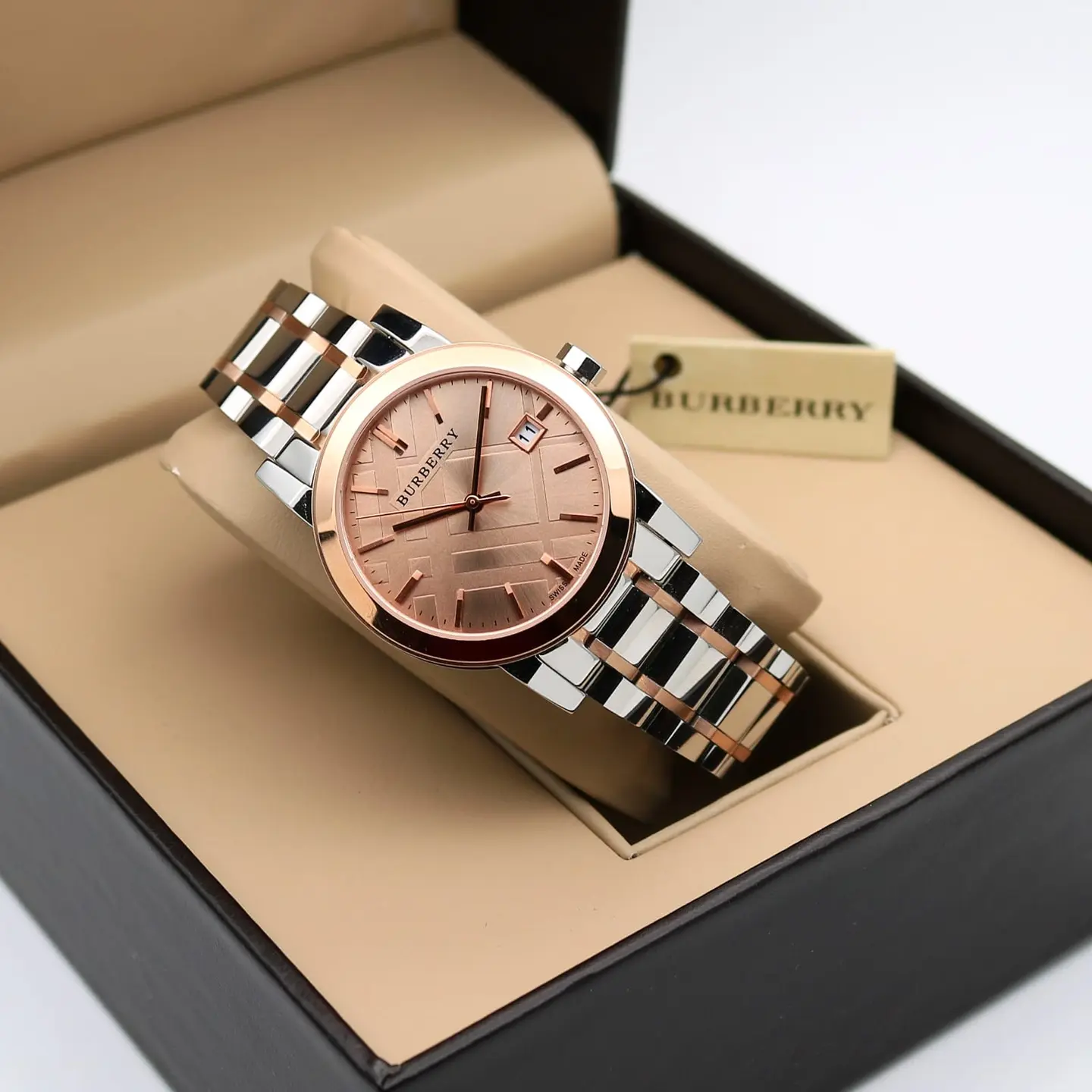 Burberry The City — pink dial, two-tone