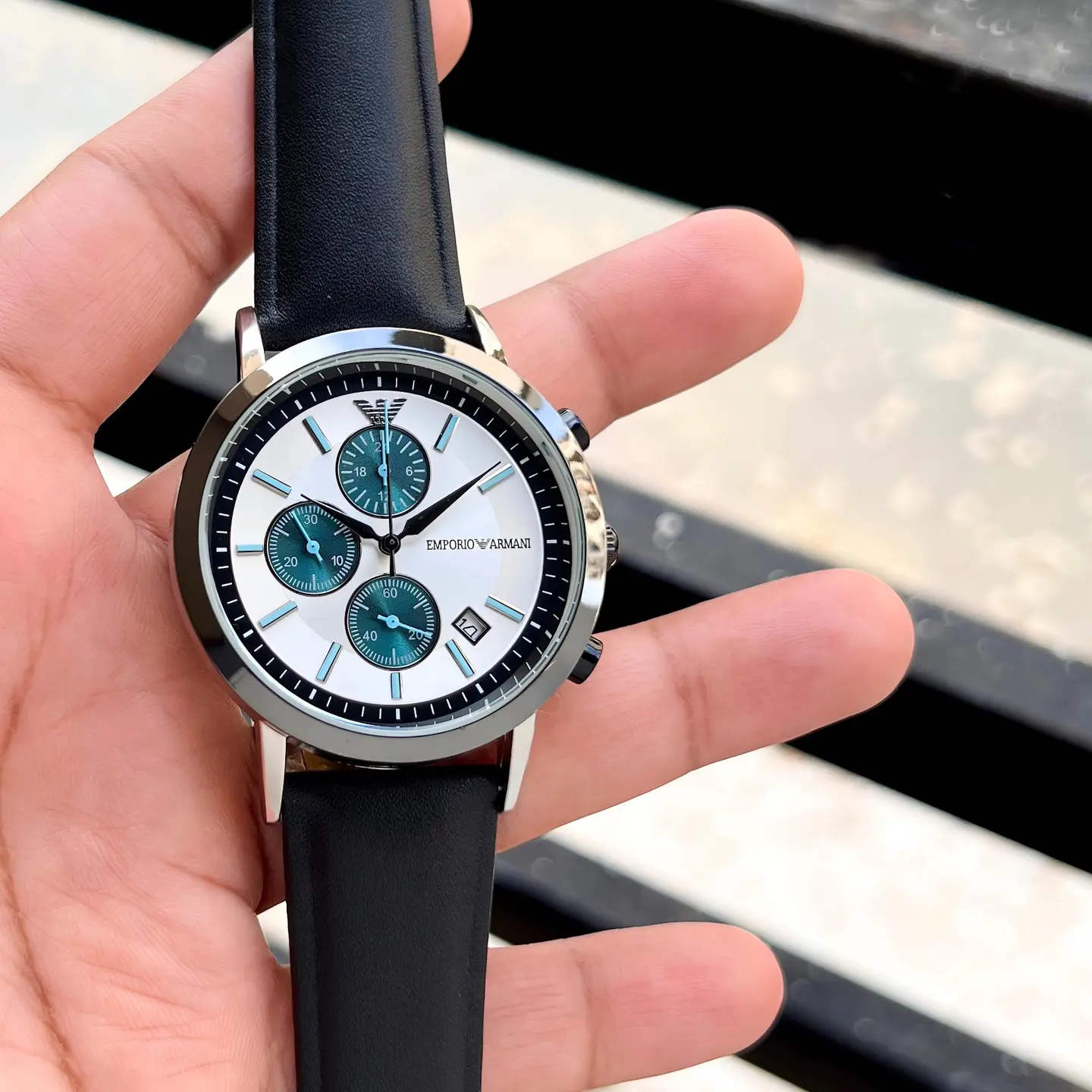 Emporio Armani Chronograph — white dial