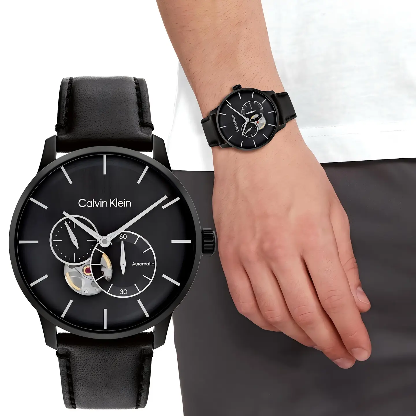 Calvin Klein Automatic — black dial, black case