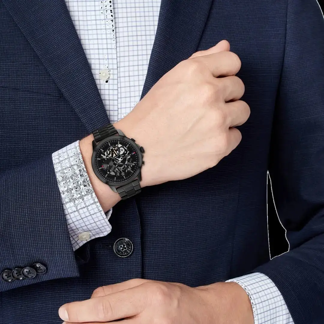 Fossil Skeleton — open-worked dial, black case